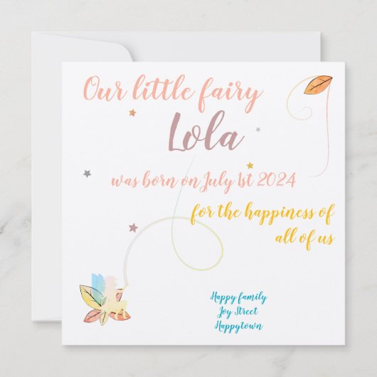 Faire-part de naissance fée de l'automne 招待状 (裏面)