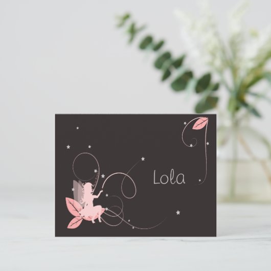 Faire-part de naissance fée rose étoiles arabesque ポストカード (スタンド正面)