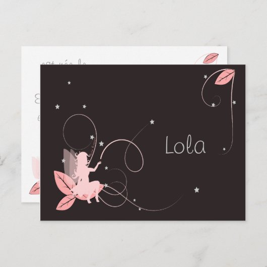 Faire-part de naissance fée rose étoiles arabesque ポストカード (正面/裏面)