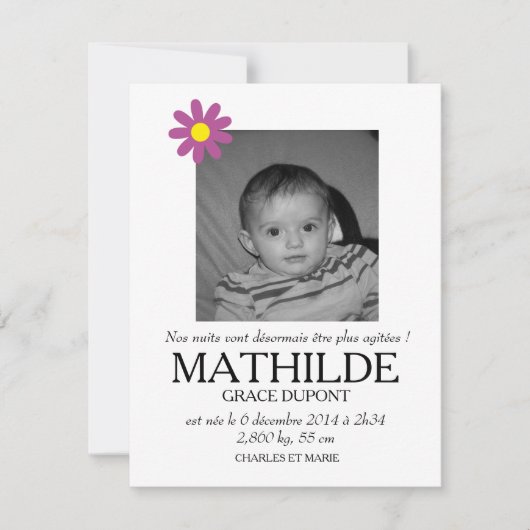 Faire-part de naissance - Fille 案内状 (正面)