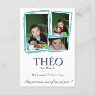 Faire-part de naissance Garçon - Fusain 案内状