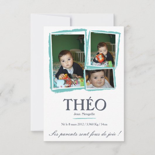 Faire-part de naissance Garçon - Fusain 案内状 (正面)