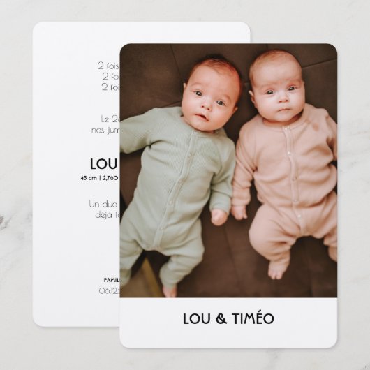 Faire-Part de naissance jumeaux Kraft シーズンカード (正面/裏面)