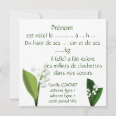 Faire-part de naissance muguet et fée 案内状 (裏面)