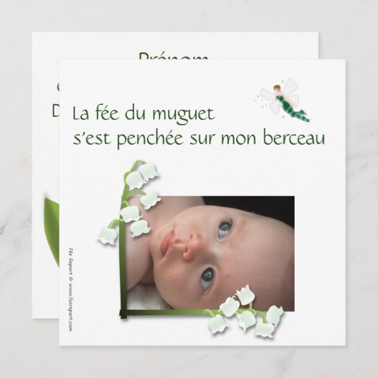 Faire-part de naissance muguet et fée felt 案内状 (正面/裏面)