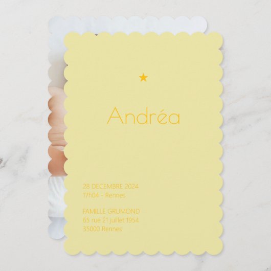 Faire-Part de naissance Poudré - Andréa 招待状 (正面/裏面)