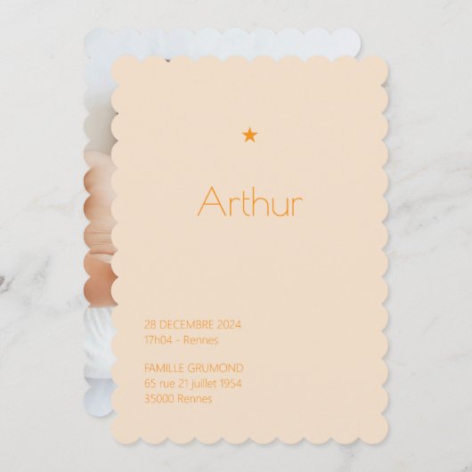 Faire-Part de naissance Poudré - Arthur 招待状 (正面/裏面)