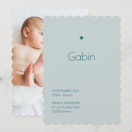 Faire-Part de naissance Poudré - Gabin 招待状 (正面/裏面)