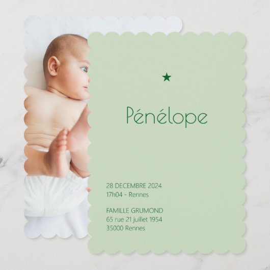 Faire-Part de naissance Poudré - Pénélope 招待状 (正面/裏面)