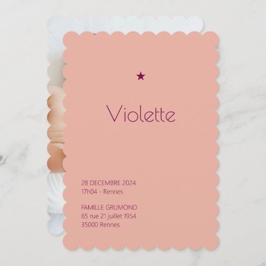 Faire-Part de naissance Poudré - Violette 招待状 (正面/裏面)