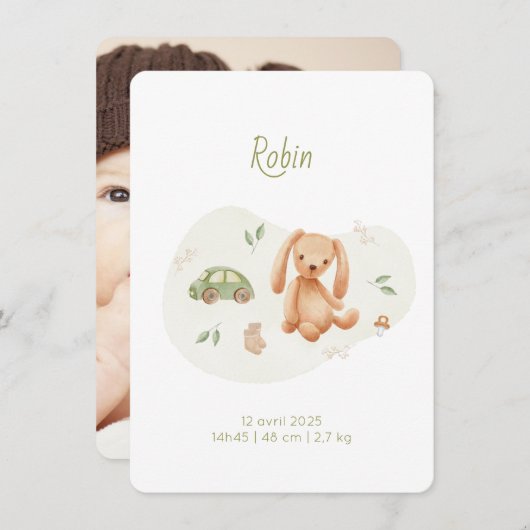 Faire-Part de naissance Robin 招待状 (正面/裏面)