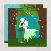 Faire-part mariage couple d'elfes cœur forêt 招待状 (正面/裏面)