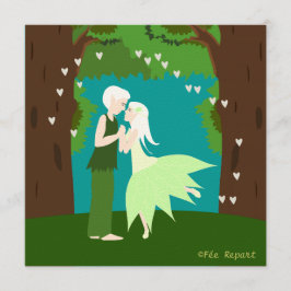 Faire-part mariage couple d'elfes cœur forêt 招待状