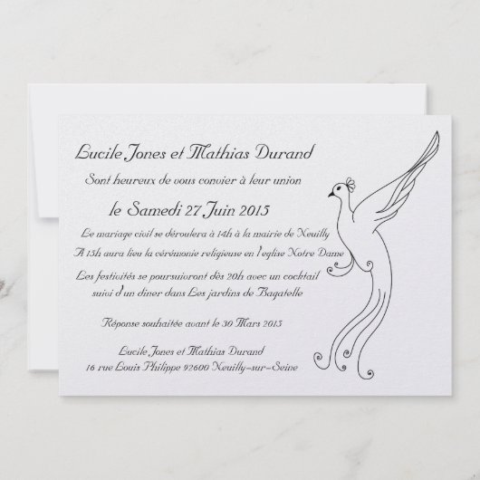 Faire-part mariage Paon 招待状 (裏面)