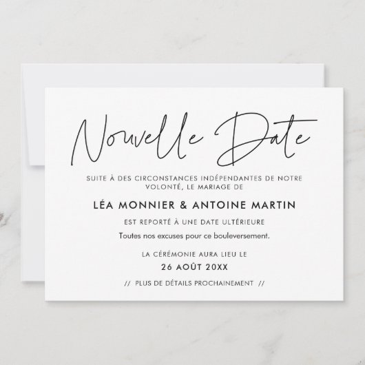 Faire-part Mariage reporté & Nouvelle date 招待状 (正面)