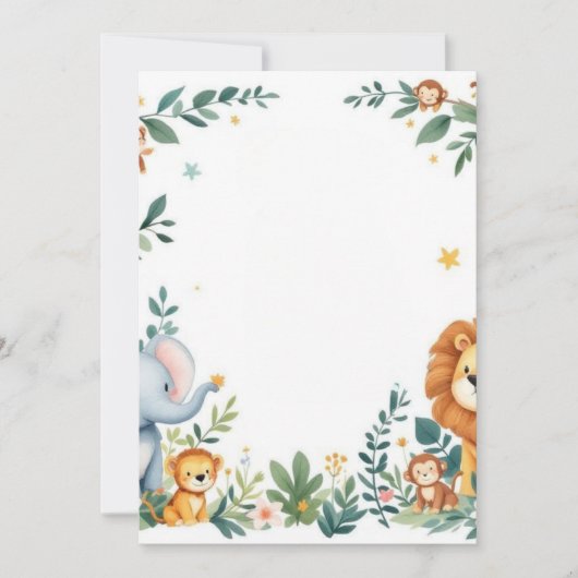 Faire-part naissance animaux savane lion éléphant  案内状 (正面)