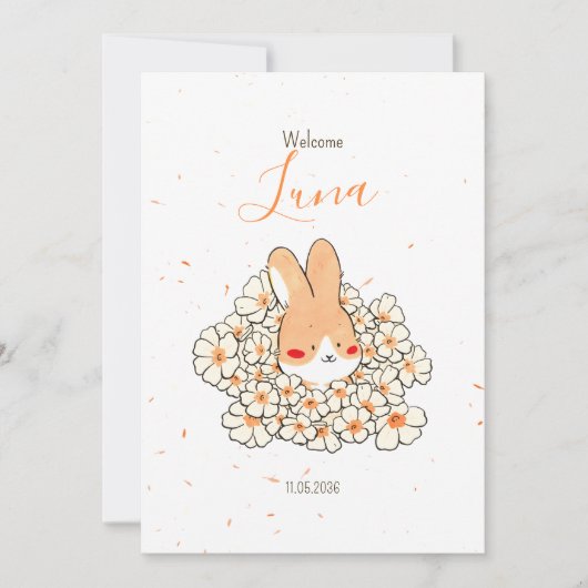 Faire-part naissance lapin fleur 案内状 (正面)