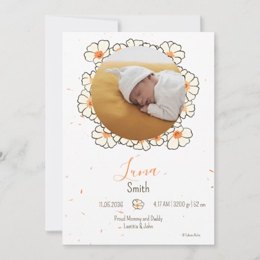 Faire-part naissance lapin fleur 案内状 (裏面)