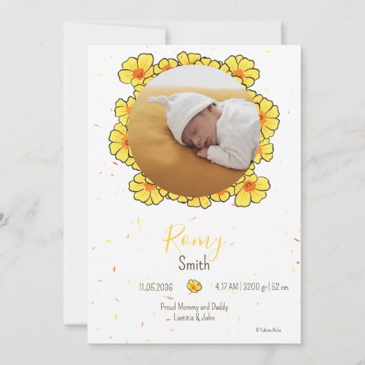 Faire-part naissance lapin fleur 案内状 (裏面)