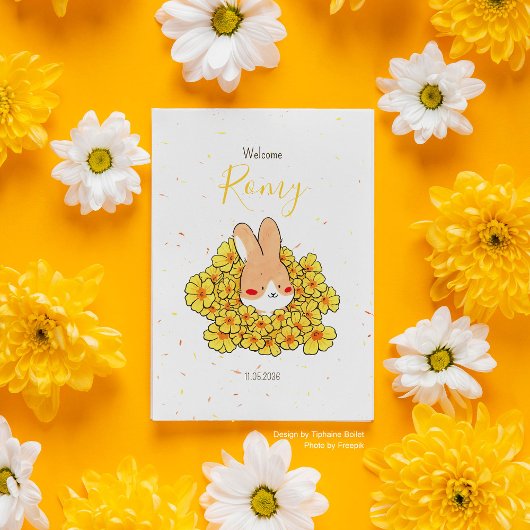 Faire-part naissance lapin fleur 案内状