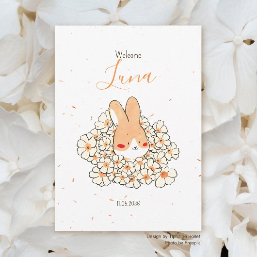 Faire-part naissance lapin fleur 案内状