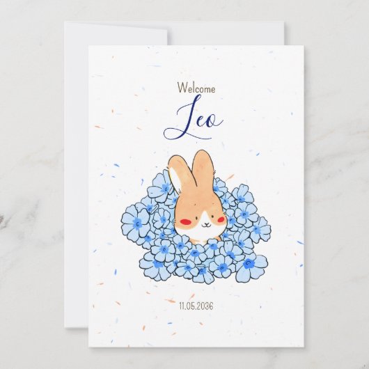 Faire-part naissance lapin fleur 案内状 (正面)
