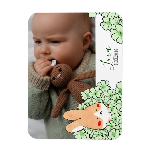 Faire-part naissance magnet Lapin et fleurs マグネット (縦)