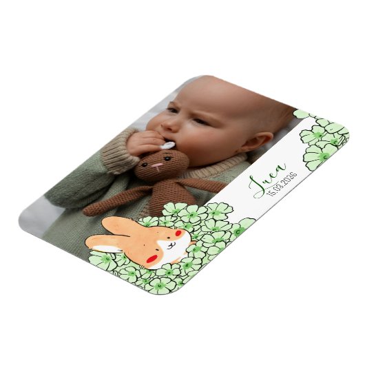 Faire-part naissance magnet Lapin et fleurs マグネット (左側)