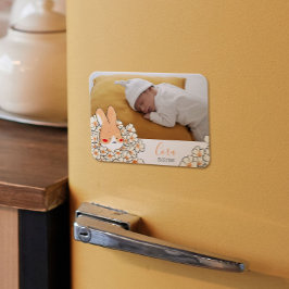 Faire-part naissance magnet Lapin et fleurs マグネット
