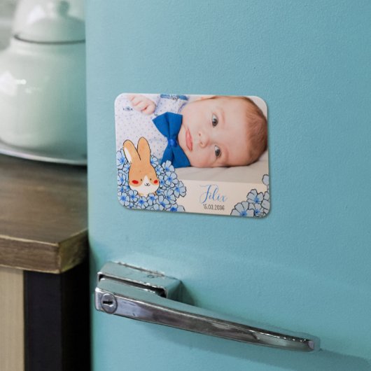 Faire-part naissance magnet Lapin et fleurs マグネット
