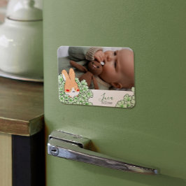 Faire-part naissance magnet Lapin et fleurs マグネット