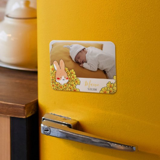 Faire-part naissance magnet Lapin et fleurs マグネット