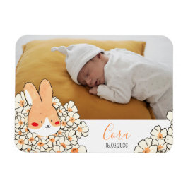 Faire-part naissance magnet Lapin et fleurs マグネット