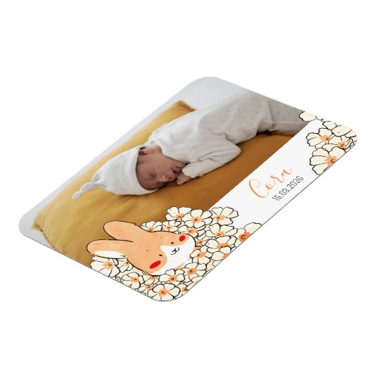 Faire-part naissance magnet Lapin et fleurs マグネット (左側)