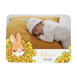 Faire-part naissance magnet Lapin et fleurs マグネット