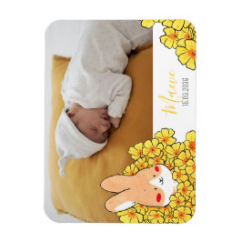 Faire-part naissance magnet Lapin et fleurs マグネット