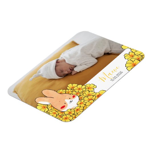 Faire-part naissance magnet Lapin et fleurs マグネット (左側)