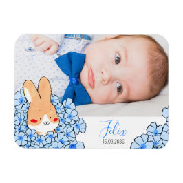 Faire-part naissance magnet Lapin et fleurs マグネット