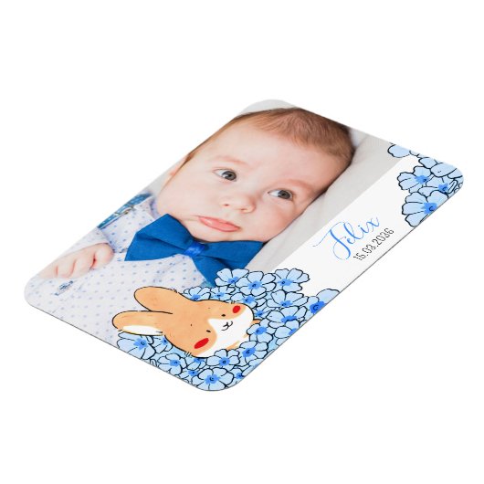 Faire-part naissance magnet Lapin et fleurs マグネット (左側)