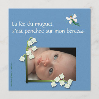 Faire-part naissance muguet et fée felt bleu gris 案内状