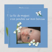Faire-part naissance muguet et fée felt bleu gris 案内状 (正面/裏面)