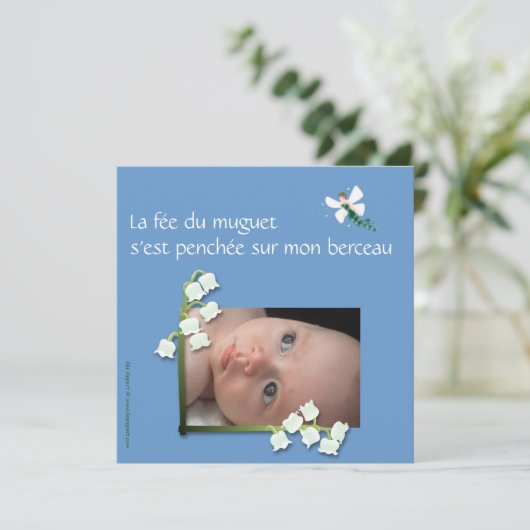 Faire-part naissance muguet et fée felt bleu gris 案内状 (スタンド正面)