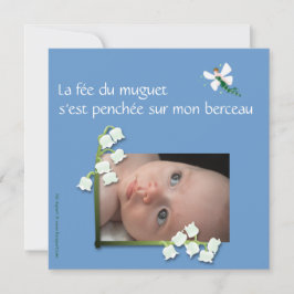 Faire-part naissance muguet et fée felt bleu gris 案内状
