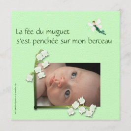 Faire-part naissance muguet et fée felt vert pale 案内状