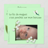 Faire-part naissance muguet et fée felt vert pale 案内状 (正面/裏面)