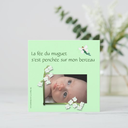 Faire-part naissance muguet et fée felt vert pale 案内状 (スタンド正面)