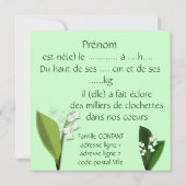 Faire-part naissance muguet et fée felt vert pale 案内状 (裏面)
