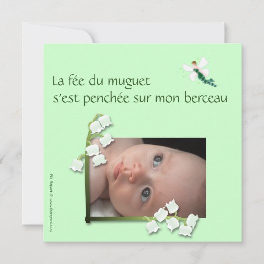 Faire-part naissance muguet et fée felt vert pale 案内状 (正面)