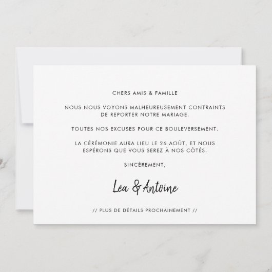 Faire-part Nouvelle date Mariage reporté 案内状 (裏面)