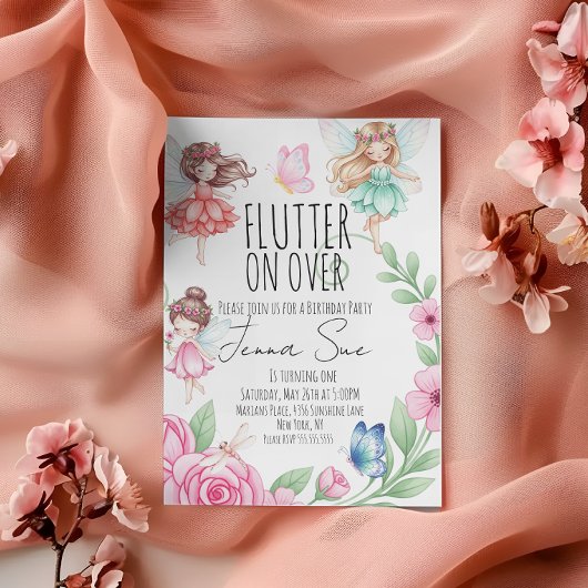 Fairies Butterflies First Birthday Invitation 招待状